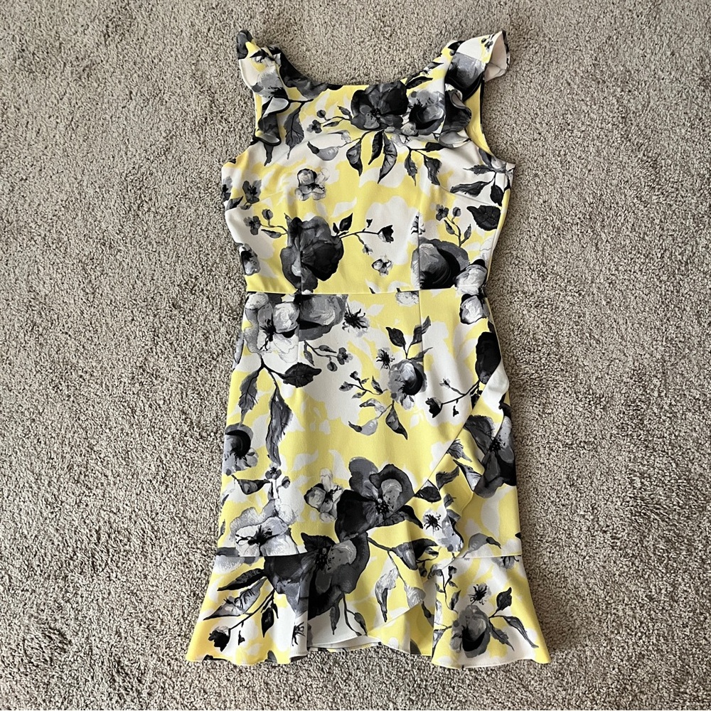 Donna Morgan Yellow and Black Floral Cocktail Dress